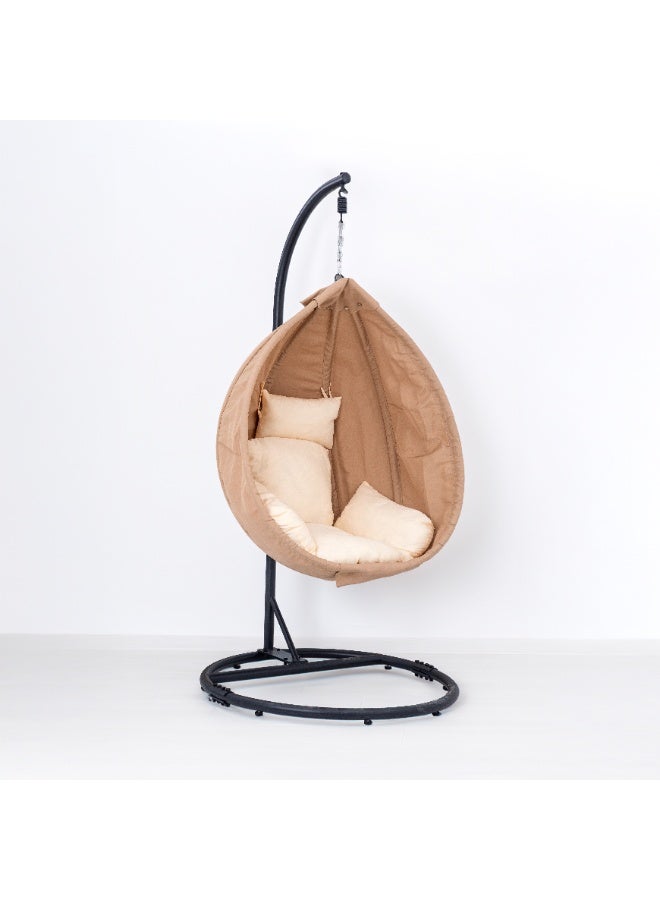 Multi Home Furniture Black & Beige Swing Chair – Hanging Chair with Cushions and Iron Frame, Indoor & Outdoor Wicker Rattan Balcony Chair for Garden Furniture, Living Room & Swing Chair for Adults - Image 2